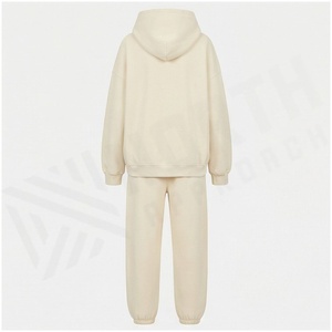 Conjunto Deportivo Unisex de Algodón Crema, Sudadera con Capucha y Pantalones Joggers, Corte Holgado Informal, Color Sólido, para Otoño - Product Image 2