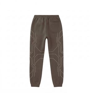 Premium 320 GSM Cotton Polyester Fleece Men Jogger Pant Brown White Contrast <b>Knee</b> Panel Custom Logo Casual Sportswear - Product Image 2