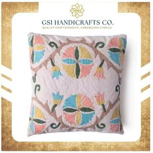 Housse de coussin carrée décorative en coton brodé floral style bohème, lavable, design fait main – Grande Vente - Product Image 2