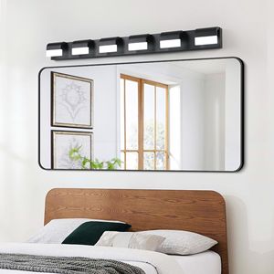 Applique murale moderne à 6 lumières LED pour salle de bain, finition nickel brossé, à poser au-dessus du miroir - Product Image 3