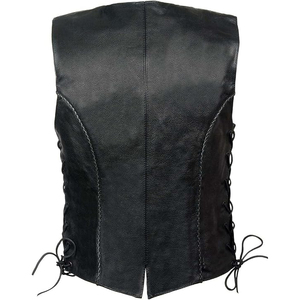 Gilet de motard Samroz Sports pour homme en cuir tressé fin noir avec lacets latéraux - Fermeture éclair, col en V, séchage rapide, vêtement d'extérieur d'hiver - Product Image 2