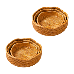 Premium Eco-friendly Handmade Wicker <b>BREAD</b> RATTAN <b>BASKET</b> / TRAY with Scallop Weaving Edge Rustic Home Decor <b>Basket</b> - Product Image 1
