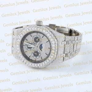 Montre hip hop à mouvement automatique en diamant Moissanite avec cadran glacé D VVS chronographe blanc complet - Product Image 5