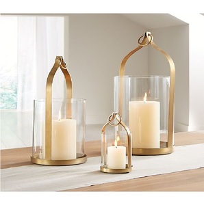 Rustic Brass Cylinder <b>Lantern</b> Set with Glass <b>Candle</b> Holders for Home Decoration Heat Resistant Design - Product Image 1