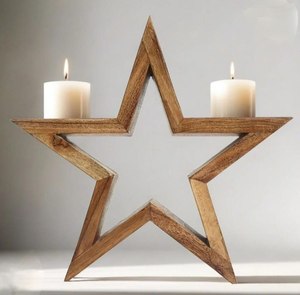 Cadeaux de Noël, support à bougie en bois d'acacia en forme d'étoile, fait main, pour bougies chauffe-plat, vaisselle, porte-bougie, au meilleur prix - Product Image 1