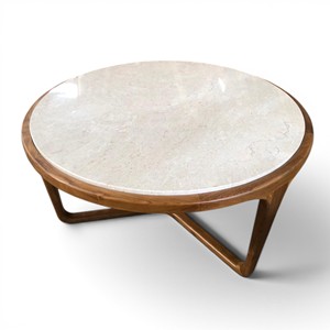 Premium Eco-Friendly Solid Teak Wood Round <b>Coffee</b> <b>Table</b> with <b>White</b> Marble Top Modern Luxury Living Room Furniture for Home Villa - Product Image 1