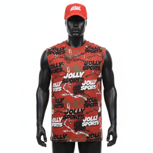 Camiseta sin mangas para hombre, de algodón grueso, con estampado personalizado, logotipo serigrafiado, estilo urbano, 100% algodón, corte holgado. - Product Image 1