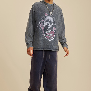 <b>Vintage</b> washed French terry <b>sweatshirt</b> with <b>oversized</b> fit, crew neck, long sleeves and high street hip hop style for men. - Product Image 2