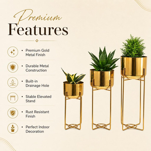 Support de plante en métal doré haut avec pot de fleurs, support de fleurs moderne pour le sol, décoration intérieure et extérieure pour le salon - Product Image 5