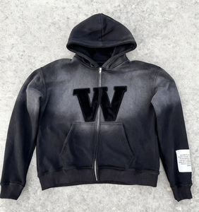 Sweat-shirts unisexes vintage streetwear avec logo brodé personnalisé, effet délavé à l'acide, fermeture éclair, 100% coton molletonné - Product Image 1