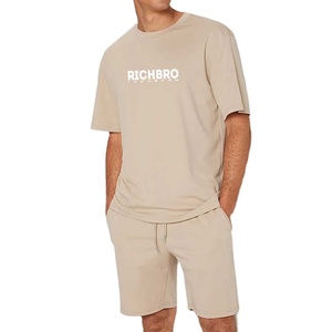 Ensemble short et t-shirt surdimensionné décontracté à col ras du cou 100% coton biologique Survêtement vierge de haute qualité pour hommes - Product Image 1