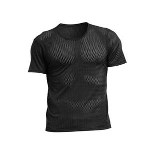 เสื้อยืดคอกลมแขนสั้นทรงปกติสำหรับผู้ชาย ผ้าถัก ระบายอากาศได้ดี พิมพ์ลายด้านหน้า ซับเหงื่อ แห้งไว สปอร์ต สีดำ ผ้ายืดสแปนเด็กซ์ - Product Image 1