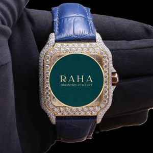 RAHA กล่องใส่นาฬิกาเพชร 42 มม. สายสแตนเลสสีเหลืองทอง ระบบควอตซ์แบบแอนะล็อก คริสตัลแซฟไฟร์ ตัวเลขโรมัน - Product Image 1