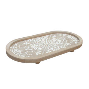 Bandeja Redonda Decorativa de Madera de Mango de Excelente Calidad, Acabado Dorado Antiguo con Arte Floral Pintado a Mano Multicolor - Product Image 6