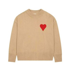 Green Knitted <b>Pullover</b> <b>Sweater</b> With Red Heart Applique Crew Neck Regular Fit Unisex Casual Autumn Wear - Product Image 3