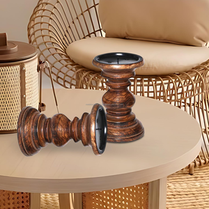 Juego de 2 Portavelas de Madera Rústica, Hechos a Mano, de Madera Natural, para Decoración de Mesa y Chimenea del Hogar - Product Image 5