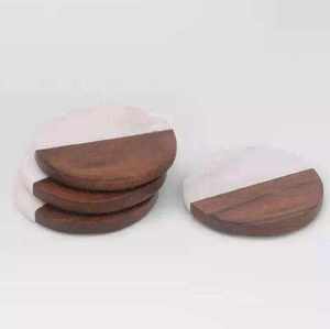 Luxury <b>Wooden</b> coaster Drinks Mats Round Wedding Coffee <b>Tea</b> Cup Beer coaster Holder Epoxy Resin Wood Coasters <b>Set</b> with Holder - Product Image 4