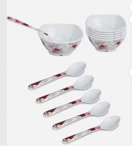Juego de Tazón de Cerámica Floral con Cuchara, Pintado a Mano, Forma Irregular, Vajilla para Uso Diario - Product Image 4
