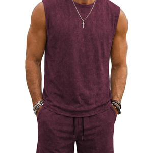 Ensemble short décontracté pour homme, effet délavé, respirant et confortable, avec logo personnalisé, 100 % coton, collection été, vente chaude - Product Image 3