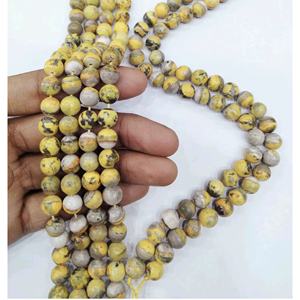 Perles de pierre précieuse jaspe jaune naturel : Perles rondes lisses, brin complet d'agate Mirani du Rajasthan, thème Amour - Product Image 1