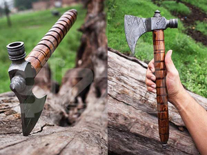 Hache à barbe personnalisée en acier Damas à lame pleine, manche en bois, hache de chasse et de camping, véritable hache de guerre avec étui en cuir, cadeau idéal - Product Image 3