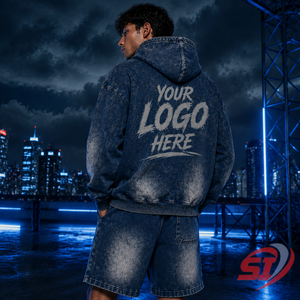 Custom <b>Men</b> Acid Wash 100% Cotton 320g Hoodie Set Streetwear Sweatshirt Shorts OEM ODM Private Label Wholesale - Product Image 4