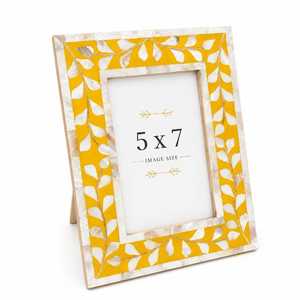 Elegant <b>Yellow</b> Bone Inlay Photo Frame 5x7 Rectangle Handmade Tabletop Wood Frame Decorative Home Display - Product Image 1