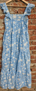 Robe longue vintage indienne en coton, robe brodée à fleurs imprimée à la main avec col carré, longueur maxi pour l'été - Product Image 3