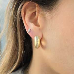 21mm Chunky Hoop <b>Earring</b> 14k 18k Solid Gold Round Lab Grown Diamond Elegant Minimalist Luxury Huggies Pave Set B2B Factory Price - Product Image 2