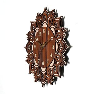 Olive Wood Mandala Art Deco Wall <b>Clock</b> <b>Electric</b> Analog Single Face Plug Powered Decor for Living Room - Product Image 4