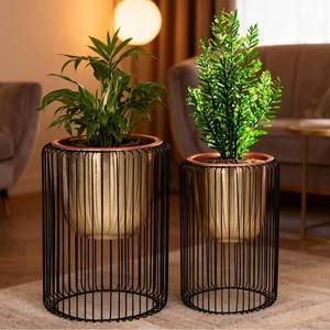 Support de pot de fleurs en métal galvanisé Kraft World Gold, écologique, durable, pour intérieur et extérieur, support de pot de fleurs cylindrique haut en fil métallique - Product Image 5