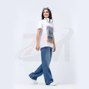 Camiseta Blanca de Cuello Redondo para Mujer con Estampado de Palmeras, Corte Holgado, Informal, para Verano, 100% Algodón Jersey, Transpirable, Manga Corta - Product Image 4