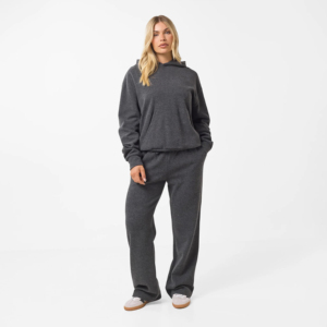 Ensemble pantalon et sweat à capuche imprimé streetwear d'hiver pour femme, coupe oversize, gris anthracite, 100 % coton, écologique, longueur intégrale - Product Image 5