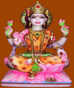 รูปปั้นมาคารานาหินอ่อนสีขาวบริสุทธิ์สวยงามรูปปั้นเทพธิดา laxmi Mata วางตำแหน่งบนดอกบัวที่มีสีสันสำหรับเทศกาลดิวาลี - Product Image 4