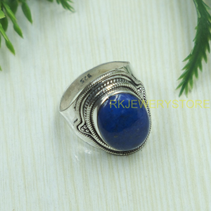 Natural Lapis Lazuli Gemstone <b>Ring</b> 925 Sterling Silver Handmade Boho <b>Statement</b> <b>Ring</b> Vintage Designer Jewelry Gift for Him Unisex - Product Image 2
