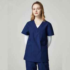 Ensemble de tenue médicale unisexe pleine taille en coton et polyester respirant, uniforme d'infirmière à manches courtes, combinaison de médecin - Product Image 4
