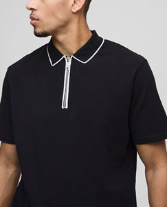 เสื้อเชิ้ตผู้ชายแขนสั้นสีดำล้วน ผ้าฝ้ายถัก 100% แบบสั่งทำพิเศษ พร้อมซิป พิมพ์โลโก้ DTF ตามแบบที่ต้องการ แห้งเร็ว มีกระเป๋า - Product Image 6