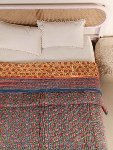 Edredón Bordado Bohemio con Patrón Floral Azul, Hecho a Mano en Algodón, Juego de Ropa de Cama para Decoración del Hogar para Todas las Temporadas - Product Image 2