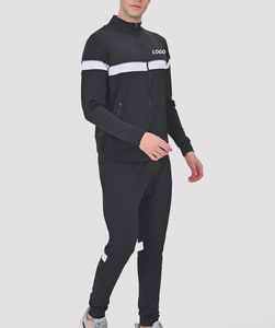 Ensembles de survêtements de sport personnalisés imprimés coupe-vent pour hommes, légers, avec fermeture éclair, noirs, vente en gros - Product Image 2