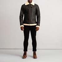 Blouson Bomber Homme en Cuir Véritable Col Montant Fermeture Éclair Doublure Polyester Coupe-Vent Automne Imperméable à Capuche