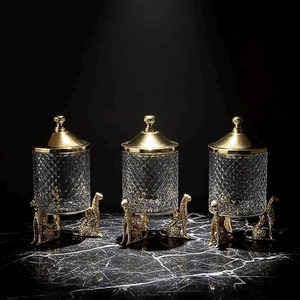 Leopard Design Base Gold Metal Finished Glass Container Luxury Kitchen Storage <b>Jar</b> Can Be Used As A Decorative Centerpiece - Product Image 3