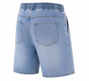 Shorts Bermuda en jean bleu clair pour homme, taille mi-haute, avec cordon de serrage, décontracté, couleur unie, en coton tissé, respirant, infroissable, séchage rapide - Product Image 6
