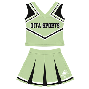 Uniforme de cheerleading imprimé vert clair, noir et blanc pour adultes, haut court sans manches à col en V, jupe plissée, pour équipe de danse de performance - Product Image 1