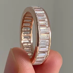 Hot Selling 10K Geel Goud Bruiloft Sieraden Ring 35 Pointer Baguette Cut Moissanite Diamant Rhodium Zilver Parties Direct