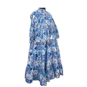 เดรสทรงเอไลน์ผ้าฝ้ายพิมพ์ลายด้วยมือ เป็นมิตรกับสิ่งแวดล้อม ระบายอากาศได้ดี  สำหรับผู้หญิง สไตล์ลำลอง - Product Image 3