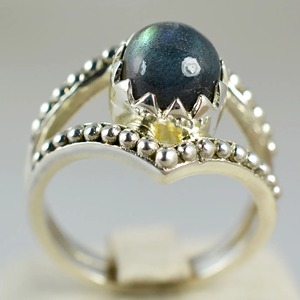 <b>Labradorite</b> <b>Ring</b> 925 Sterling Silver Handmade Boho Statement Promise Jewelry for Women Natural Round Shape Gemstone Jewelry - Product Image 3