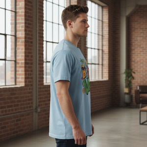 Men's Light Blue Short Sleeve <b>T</b>-<b>Shirt</b> Geometric Tribal Digital Print O-Neck Regular Fit Casual Eco-Friendly 180g Cotton Jersey - Product Image 2