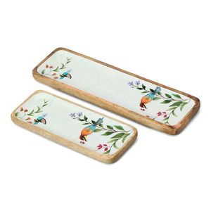 Prime Color Classical Design Print Rectangular Wooden Serving <b>Tray</b> Fine Quality Durable Shiny Wooden Dessert <b>Tray</b> for Snacks - Product Image 1
