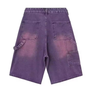 Wholesale Men’s Purple & Black Cargo Denim Shorts Baggy Fit Loose Knee Length Casual Jean Shorts Summer Streetwear - Product Image 5