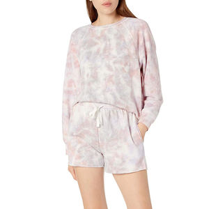 Conjunto de Sudadera Oversize Tie Dye para Mujer, Manga Larga, Tejido de Algodón y Fibra de Bambú, Transpirable, Pantalones Cortos de Pijama de Verano con Bolsillos - Product Image 1